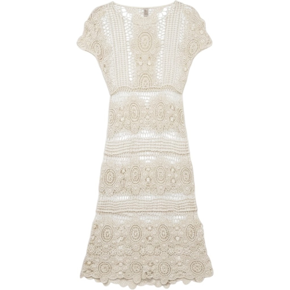 Forever 21 Exclusive Cream Crochet Lace Long Dress Boho Festival Cover Up Small